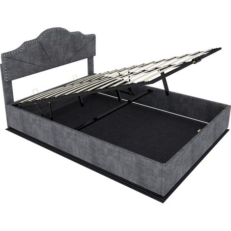 Cama canapé tapizada gris 160 x 200 cm con pistones neumáticos (1/5)