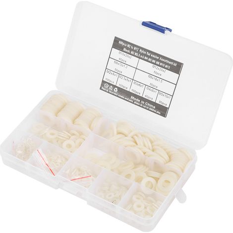Kit d'assortiment de 600 rondelles plates en nylon blanc, 9 tailles, M2-M12 (1/5)