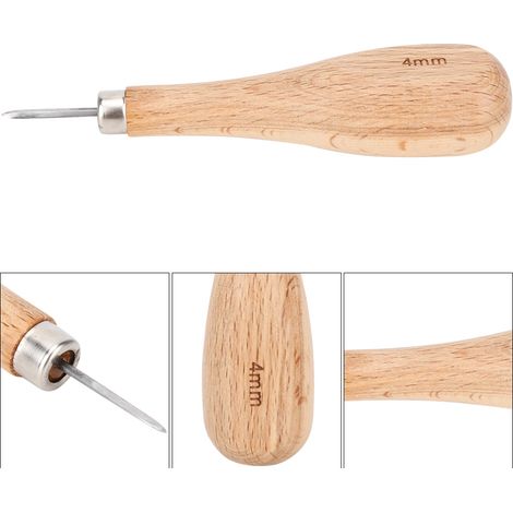 Alêne diamant 4mm pour cuir, manche en hêtre robuste (1/5)