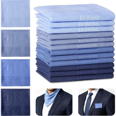 Fazzoletti quadrati da uomo, set da 12 fazzoletti in puro cotone. Fazzoletti quadrati da uomo, 40 x 40 cm, 4 colori. (1/5)