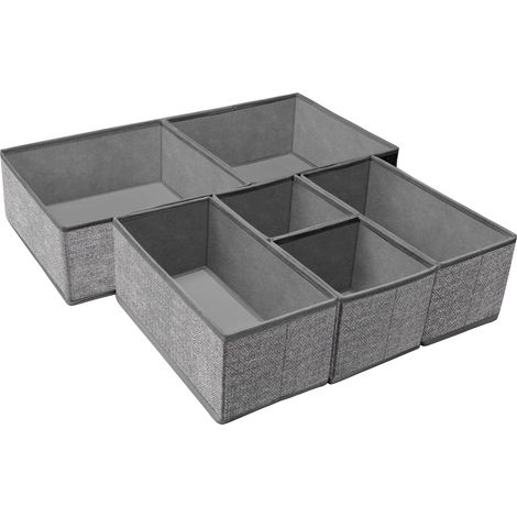 Organizzatore pieghevole per cassetti per biancheria intima, divisori per armadi, scatola portaoggetti per vestiti e calzini (6 scomparti, grigio)