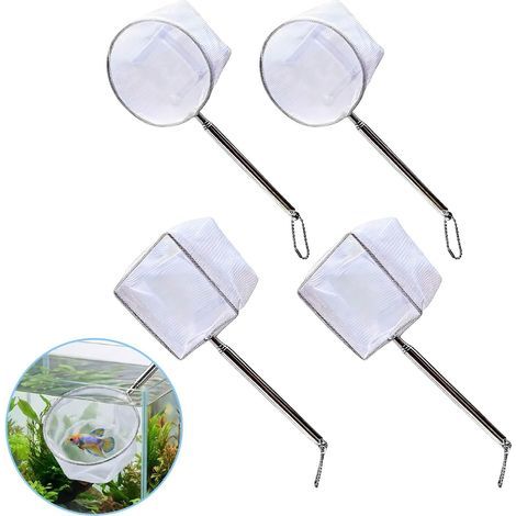 4-Piece Aquarium Net Set, Telescopic Handle 13-39 cm, Round and Square Mesh, for Small Fish and Shrimp (1/5)