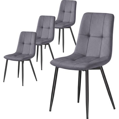 Lot de 4 Chaises Rembourrées en Velours, Chaises de Salle à Manger, Pieds Réglables, pour Cuisine, Salon, Gris