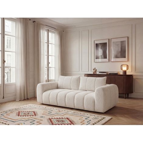 BOBOCHIC - Canapé droit fixe 3 places NESTY tissu chiné   Beige