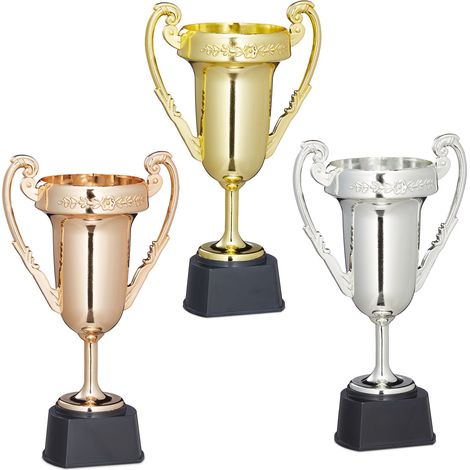 Coppe, Set 12 Trofei, Sport & Feste, Senza Scritta, Plastica, Premiazioni Bambini, 22,5x13,5x8,5 cm,Multicolore