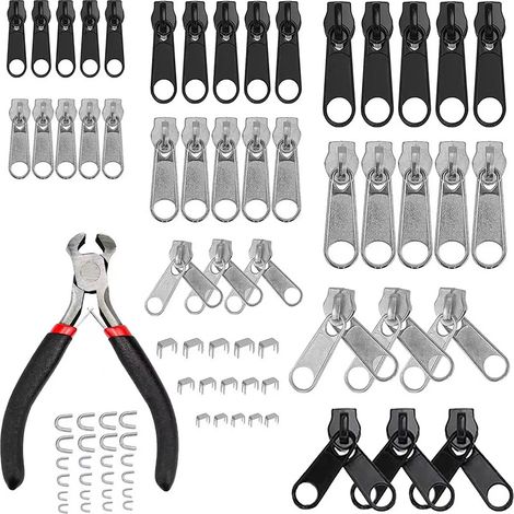 Kit de Réparation de Fermeture Éclair - 85 Pcs - 3 Tailles - Accessoires Inclus - Pinces Fournies