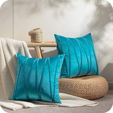Set of 2 Christmas Cushion Covers 45x45 Duck Blue Sofa Shiny Velv (1/5)