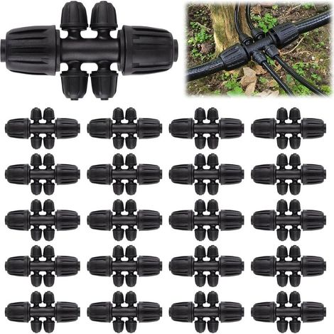20 connecteurs à pointe verrouillables, kit de raccords pour irrigation goutte à goutte, connecteurs de tuyaux verrouillables, raccords d'irrigation à 6 canaux à pointe verrouillable (1/5)