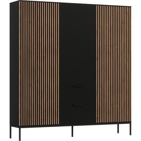 Armario 3 puertas 2 cajones Melchior Negro y Madera (1/4)