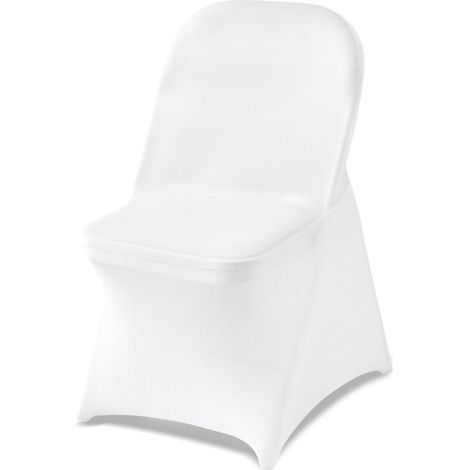 Housses de chaise blanches extensibles en polyester et élasthanne pour mariages et banquets, lot de 150, taille jusqu'à 45x46x77 cm. (1/5)