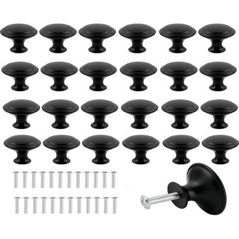 25 runde, mattschwarze 30-mm-Schrankknöpfe mit Schrauben für Büro, Kommode und Kleiderschrank