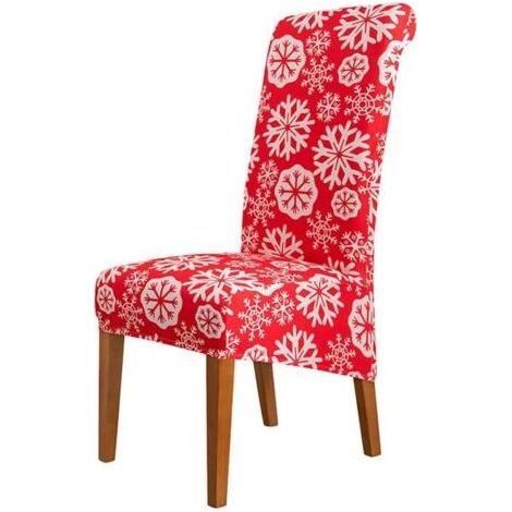 Housse de Chaise Salle à Manger Mariage Extensible Imprimé de Noël Rouge, Lot de 1/2/4/6 Housses Lavable Stretch Haut Dossier Chaises Protecteur Couverture (4 pièces,Flocons de Neige Blancs) (1/5)