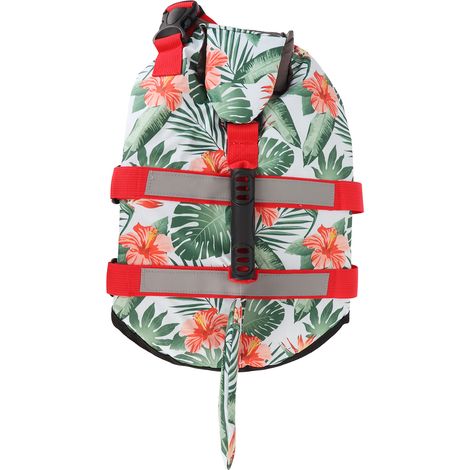 Gilet de sauvetage pour chien, Style hawaïen, bande réfléchissante, boucle et crochet, flottabilité supérieure, protection pour animaux de compagnie en cas d'urgence L (1/5)