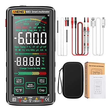 6000 Counts Grand Écran Tactile Multimètre Numérique Intelligent Anti-Burn Rechargeable Compteur Universel VA Reverse Display NCV Testeur avec Lampe de Poche pour Tension Courant Résistance (1/5)