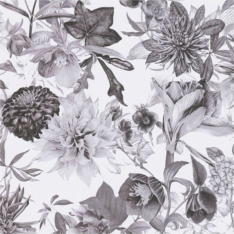 Flowers wallcovering wall Profhome 381753 smooth non-woven non-textured wallpaper with floral ornaments matt grey black white 5.33 m2 (1/5)