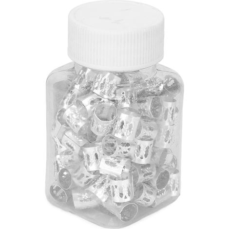 Lot de 100 perles pour dreadlocks tendance, creuses et résistantes à l'oxydation, en quantité suffisante pour tresser les cheveux à la maison (argent). (1/5)