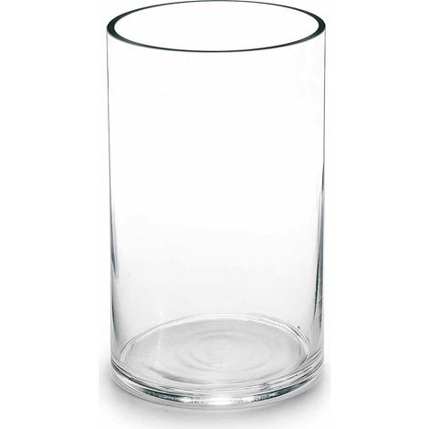 Vases cylindriques en verre transparent à bord vif, design élégant, lot de 4, diam. 12,5 cm x H. 20 cm