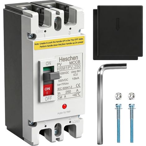 Disjoncteur DC à boîtier moulé MCCB, 2 Pôles, DC550V, Disjoncteur Photovoltaïque, pour Système Solaire PV Panneaux Solaires Système de Grille (250A,HSM1PV-250) (1/5)