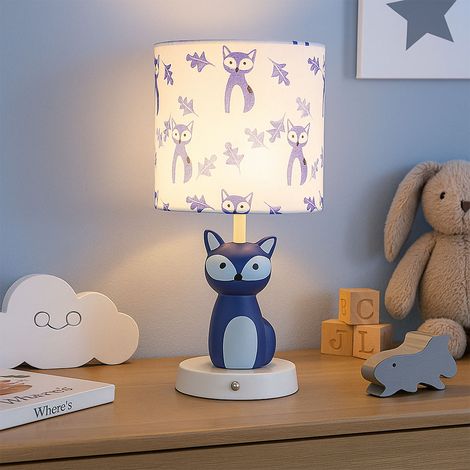 Lampada per bambini lampada da tavolo volpe touch dimmer lampada da comodino batteria ricaricabile lampada per bambini camera animale, memoria CCT, blu, 2W 111Lm bianco caldo-freddo, H 33,5 cm