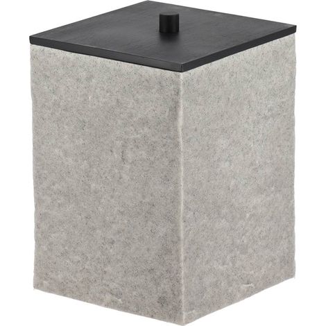 Cubos de basura cuadrados de polirresina con efecto de piedra y tapa de bambú negro mate, 5 l - gris - Tendance (1/2)