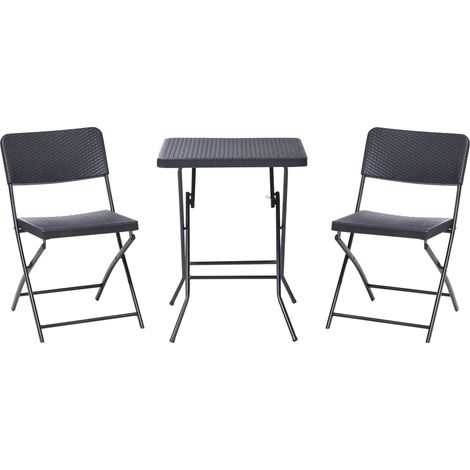 Set da bistrot con tavolo e 2 sedie in materiale sintetico Gambe in acciaio Nero Trappeto