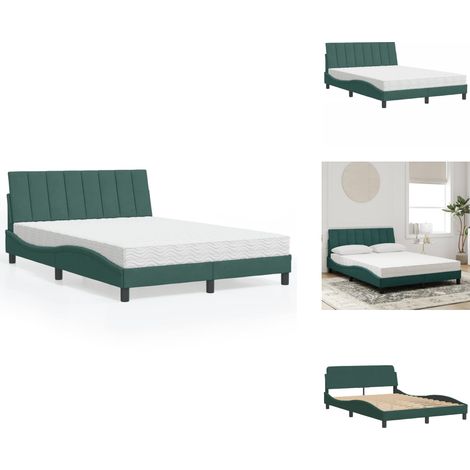 Lit avec matelas vert foncé 140x190 cm velours - Lit - Lits - Meuble De Chambre À Coucher - Sommier (1/5)