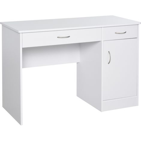 Scrivania Moderna per PC e Computer con 2 Cassetti e 1 Armadietto, Scrivania con Libreria Salvaspazio per Ufficio o Camera in Legno, Bianco