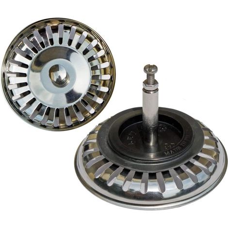 Filtro di scarico universale a cestello da 7,6 cm (Ø80 mm), per lavello con comando decentrato / Acciaio inox