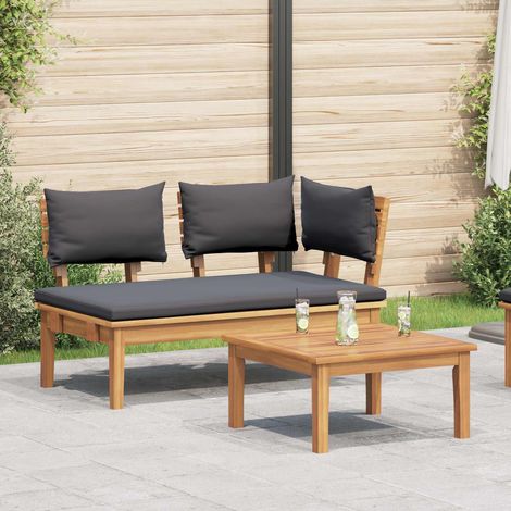Gartenbank und Tischset 2 pcs Grau und Braun Massivholz Teak