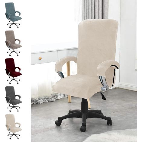 Samt-Bürostuhlbezug mit Armlehnen, für Bürostühle, Hochlehnerstühle, Gaming-Stühle, abnehmbarer, elastischer Stuhlbezug mit Armlehnen (Beige) (1/5)