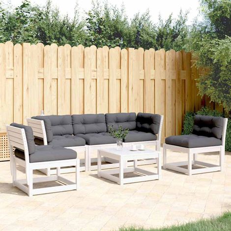 Salon de jardin 5 pcs avec coussins blanc bois massif de pin (1/5)