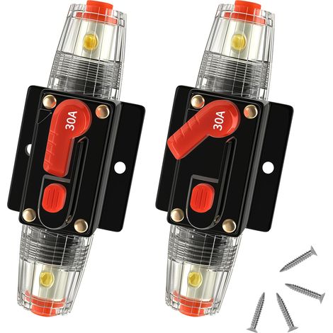 Disjoncteur à réarmement manuel, 30 A CC 12-48 V étanche, protection contre les surcharges en ligne pour systèmes audio de voiture, camping-cars, bateaux, camions, panneaux solaires, lot de 2 (1/5)