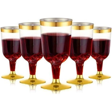 30 Pièces Verres à Dégustation de Vin Plastique en Dorés, 170ml Réutilisables pour Fête à Tige, Boissons Whisky Champagne Bière Cocktail Martini (13,4 x 6,5cm) (1/5)