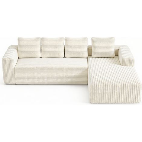 FurnitureR 4-Sitzer Ecksofa Beige aus Cord, modular, Modulares Ecksofa aus 2 Elementen mit Cord, Schaumstoff, Federung und Chaiselongue für Wohn- und Schlafräume (1/5)