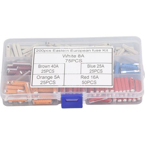 Pack of 200 European Type 5 torpedo-shaped automotive fuses with plastic storage box for vintage and classic cars (1/5)