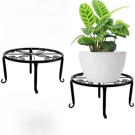Un ensemble de deux supports/étagères robustes pour jardinières de 23 cm, adaptés aux terrasses intérieures et extérieures. (1/5)