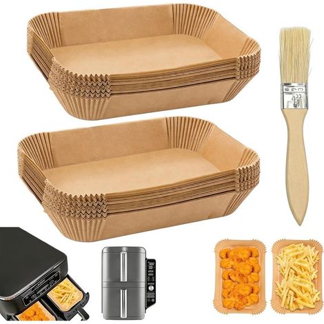 Papier de Cuisson Écologique pour Double Friteuse à Air, 150 Feuilles, Taille 22x14 cm, Compatible avec Dual et Autres Modèles, Résistant à l’Huile et à la Chaleur, Sans BPA, Biodégradable (1/5)