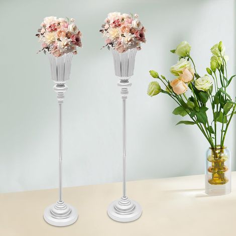 2-Pack Vases Centerpiece Vase Wedding Flower Stand Metal Electroplated Tabletop Vases with Anti-Slip Pad Decorative Centerpieces for Wedding/Banquet Ideal for Home & Event Decor (Silver) (1/5)