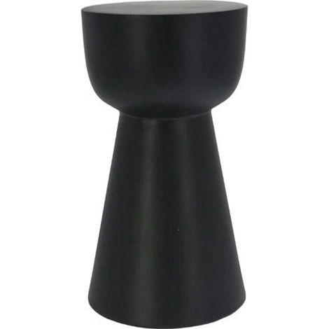 Pouf tabouret noir en MGO, table d'appoint ronde 33x43cm, repose-pieds design pour salon
