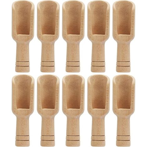 10 Stück kleine Salzlöffel aus Holz, Gewürzlöffel, Mini-Gewürzlöffel aus Holz, Mini-Badesalzlöffel, Naturholz, ungiftig, für Salz, Zucker, Kaffee, Tee, Gewürze, (1/4)