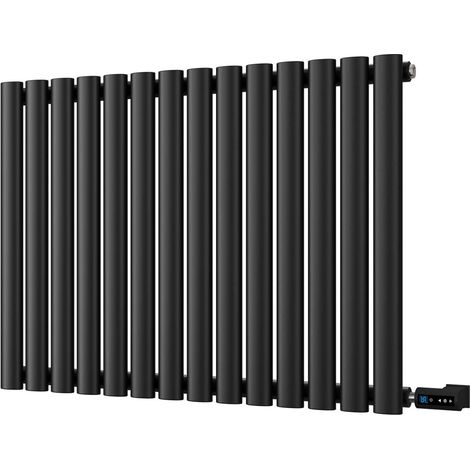 Omeara - Black Horizontal Electric Radiator H600mm x W812mm Single Panel 600w Thermostatic WIFI