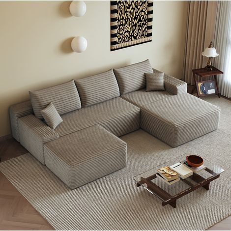 Sofá de esquina modular de 270 cm en tejido, con chaise longue, camel DESVIAE (1/5)