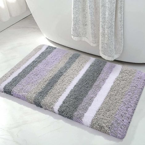 Tapis de bain en microfibre rayé pour salle de bain (violet-gris, 17" x 24") très épais, doux et hirsute, absorbant, lavable en machine, antidérapant pour baignoire (1/5)