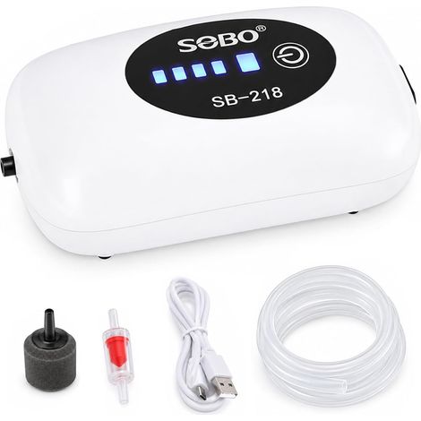 Pompe à air pour aquarium - 1 sortie ultra silencieuse - Pompe à oxygène pour aquarium - 180 l/h - Économie d'énergie - Pour eau douce et eau salée - Indicateur de batterie (1/5)