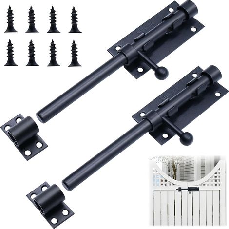 Noire Targette de Porte, Inoxydable Targette, Verrou Porte Interieure avec 8 Vis pour Portail de Jardin, FenêTres, Cabanon (8 Pouces) (1/5)