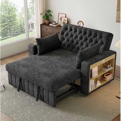 Schlafsofa 140x137x84 cm aus Chenille in Grau, mit Stauraum, für kleines Wohnzimmer – MEUBLIV (1/5)