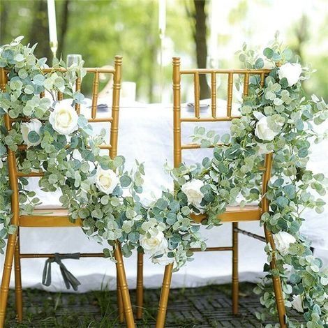 Eukalyptusgirlande mit Kamelien, 2 m, künstliche Blumen, Seidenrosenranken-Dekoration, hängende künstliche Blätter (1/4)