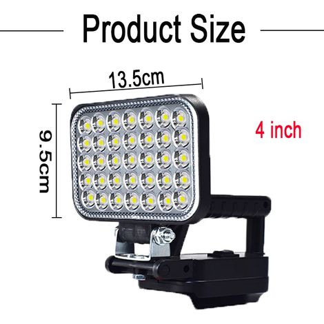 Lampe de travail portable 4 pouces (10 cm) pour Makita, lampe torche LED extérieure, projecteur, batterie 14,4-20 V, idéale pour le camping, la pêche et les situations d'urgence. (1/5)