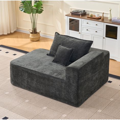 Chaise longue 105x29x41 cm nera in chenille con cuscino e tasche laterali (1/5)