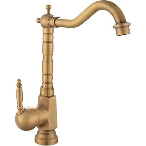 Robinet d\'évier, robinet d\'eau en laiton antique robinets de cuisine chauds et froids rétro poignée unique trou unique robinet mélangeur de lavabo de salle de bain en bronze vert (1/5)